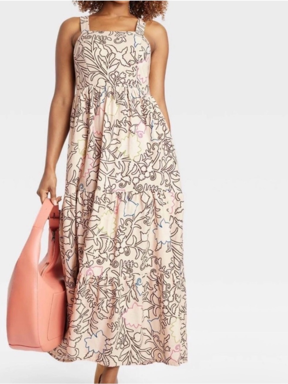Knox Rose Tan Floral Tiered Maxi Sundress Resort Y2K Festival Feminine Sz 2X